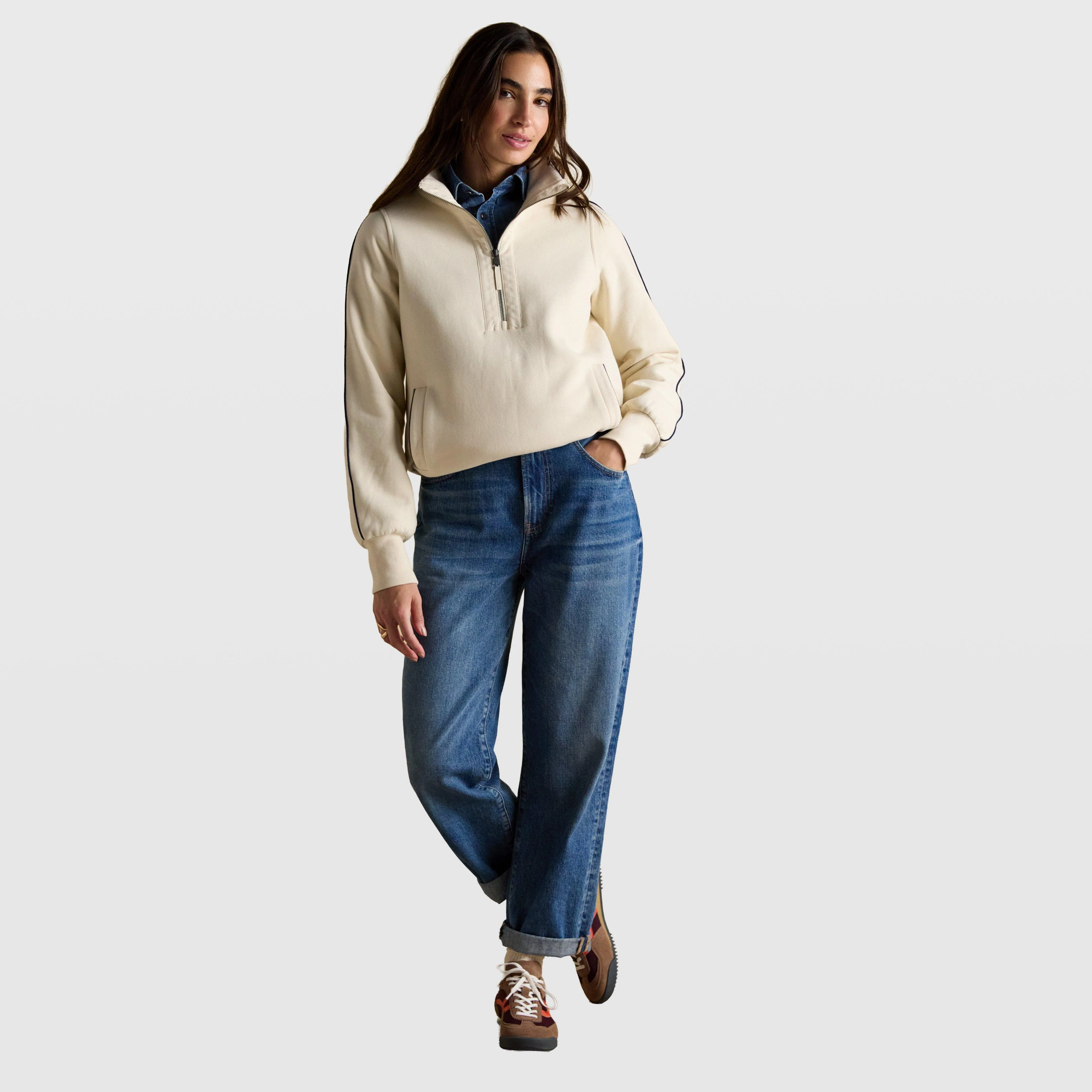 Women's Bronte Funnel Neck Quarter Zip Sweatshirt Cream - Image 7