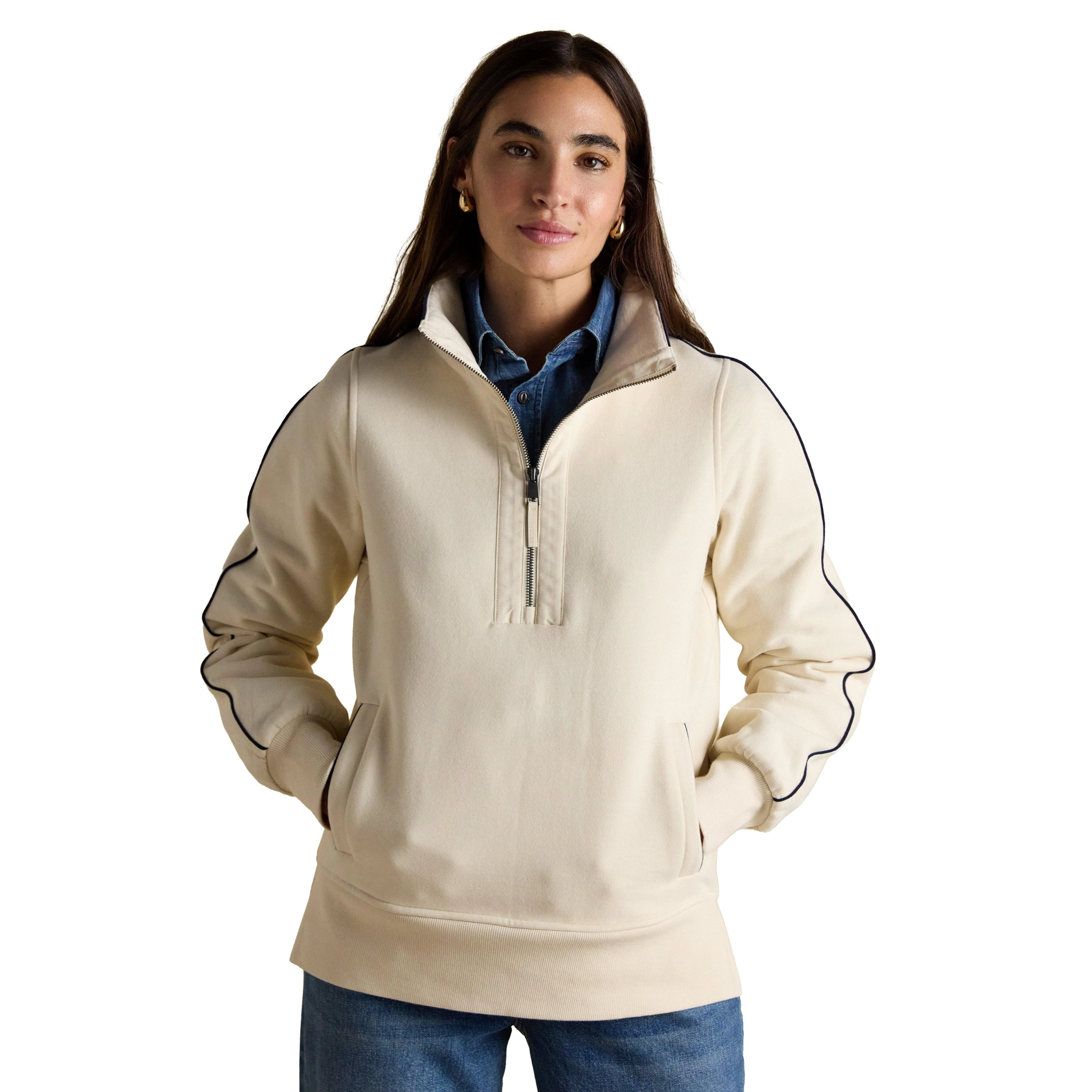 Women's Bronte Funnel Neck Quarter Zip Sweatshirt Cream - Image 9