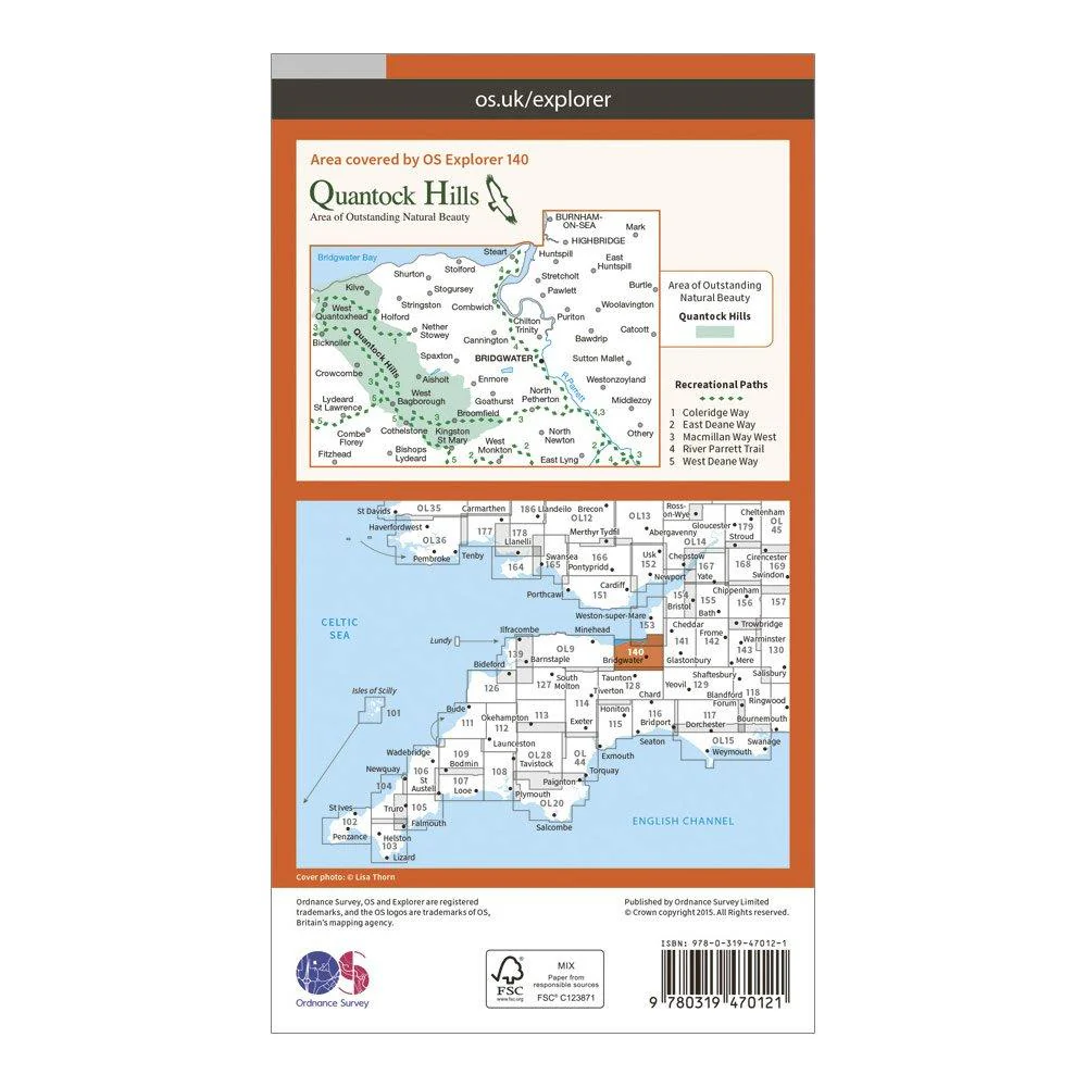 Explorer Active 140 Quantock Hills & Bridgewater Map With Digital Version - Image 2