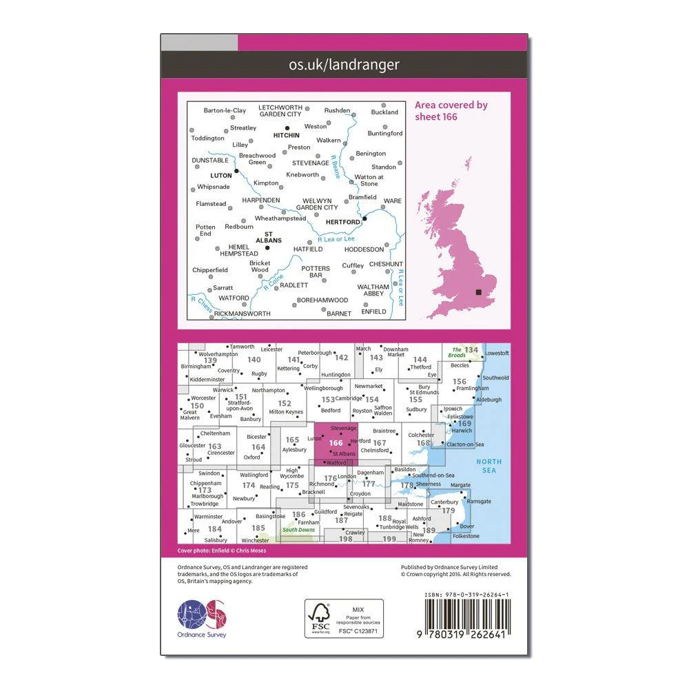 Landranger 166 Luton, Hertford, Hitchin & St Albans Map With Digital Version - Image 2