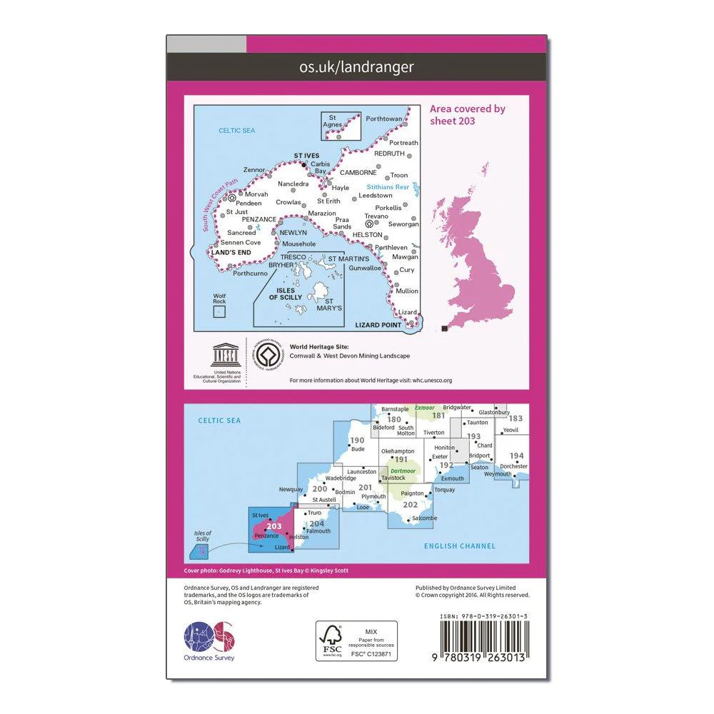 Landranger 203 Land's End & Isles of Scilly, St Ives & Lizard Point Map With Digital Version - Image 2