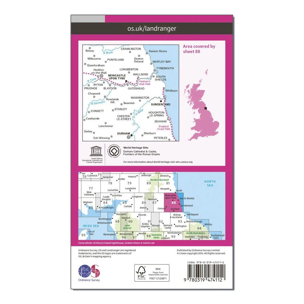 Landranger Active 88 Newcastle upon Tyne, Durham & Sunderland Map With Digital Version - Image 2