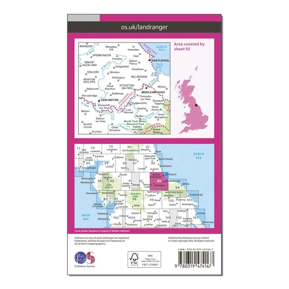Landranger Active 93 Middlesbrough, Darlington & Hartlepool Map With Digital Version - Image 2