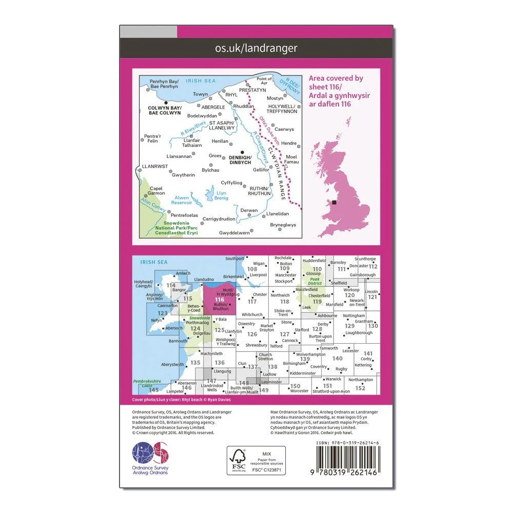 OS Landranger 116 Denbigh & Colwyn Bay Map - Image 2