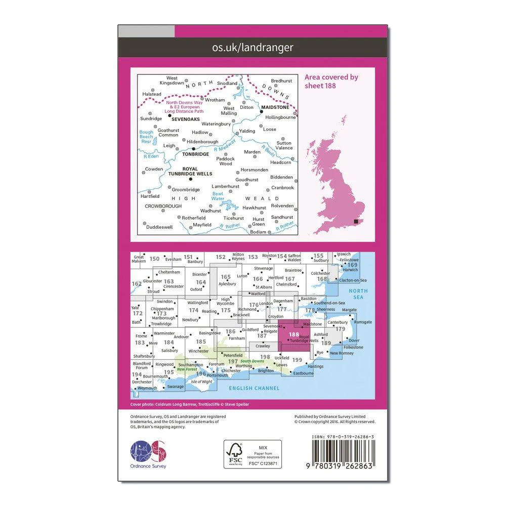 OS Landranger 188 Maidstone & Royal Tunbridge Wells Map - Image 2