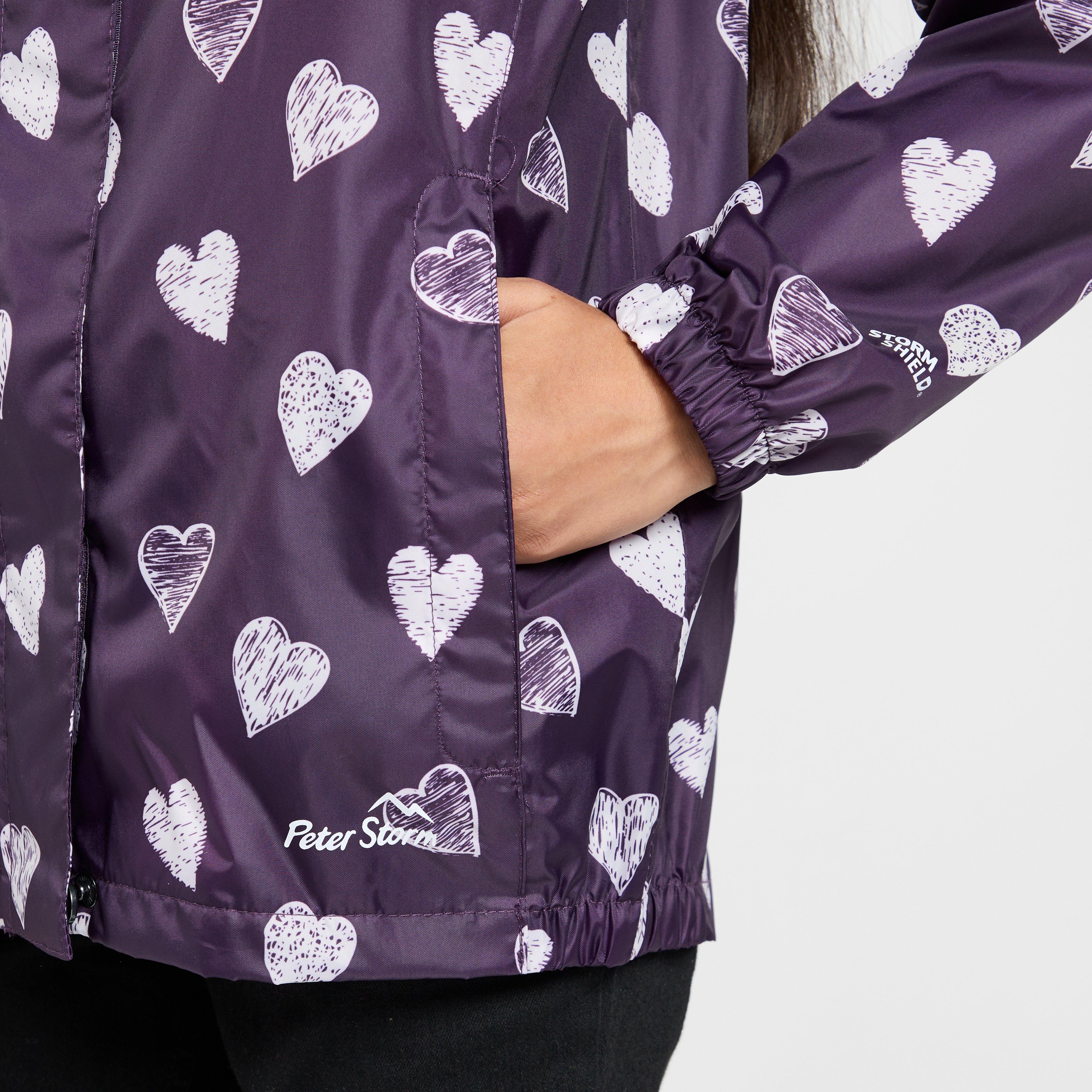 Kids Packable Waterproof Jacket Purple/White Love Hearts - Image 6
